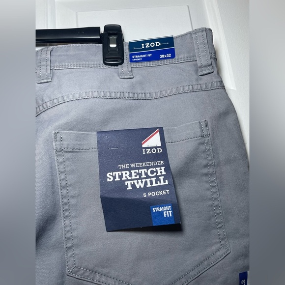 IZOD Men’s Gray Pants Size 38x32 Straight Fit Casual NWT Twill Chino Flat Front - Picture 5 of 9